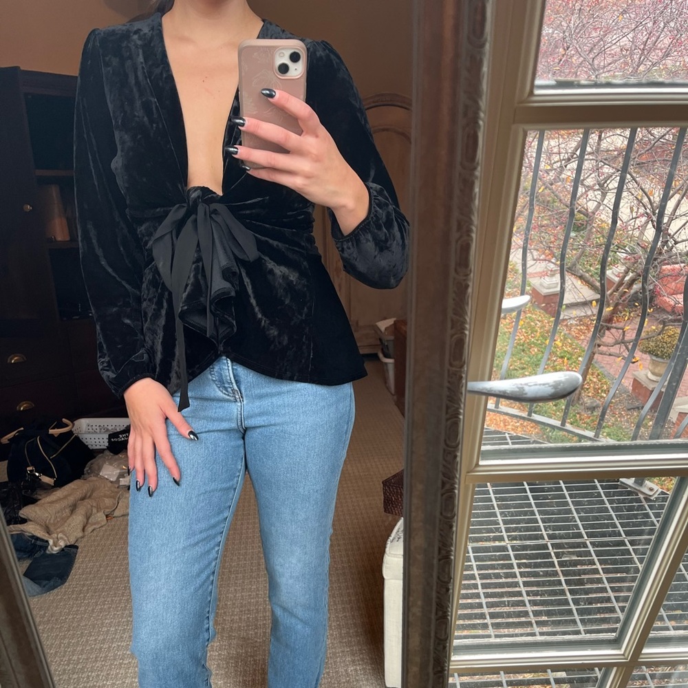 low cut velvet peplum top